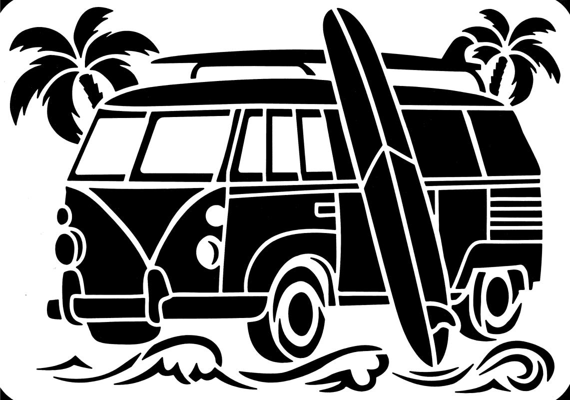 Schablone VW Bus Camper mit Surfbrett